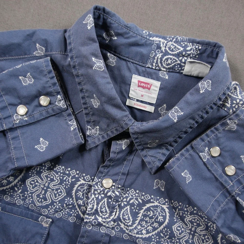 Levi's Paisley Bandana Pearl Snap Western Cowboy Rodeo Indie Men Shirt M Retro